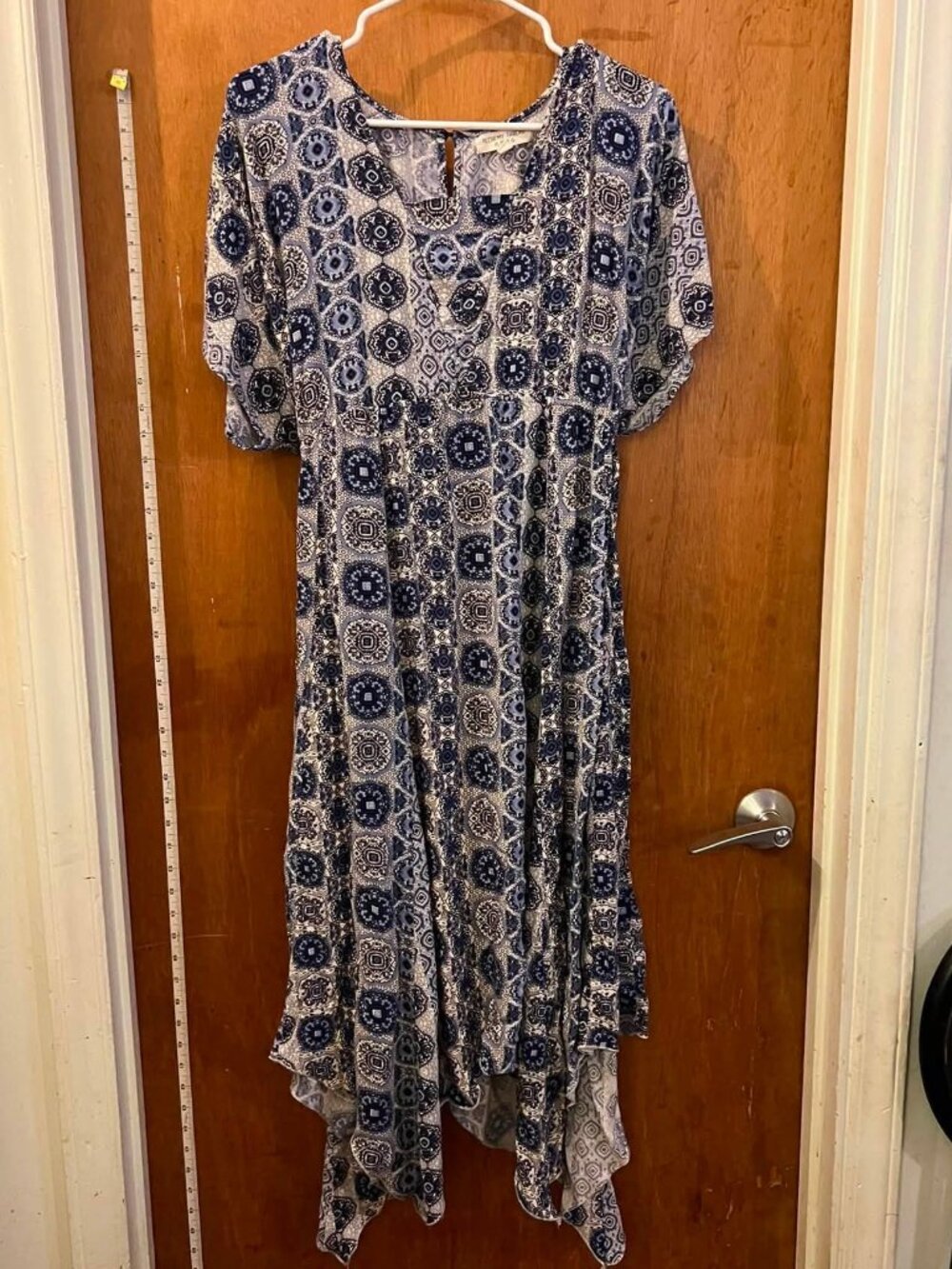 Size XXL - Alchemy Thread - Blue Tone Short Sleeve Dress w/Hankerchief Hem